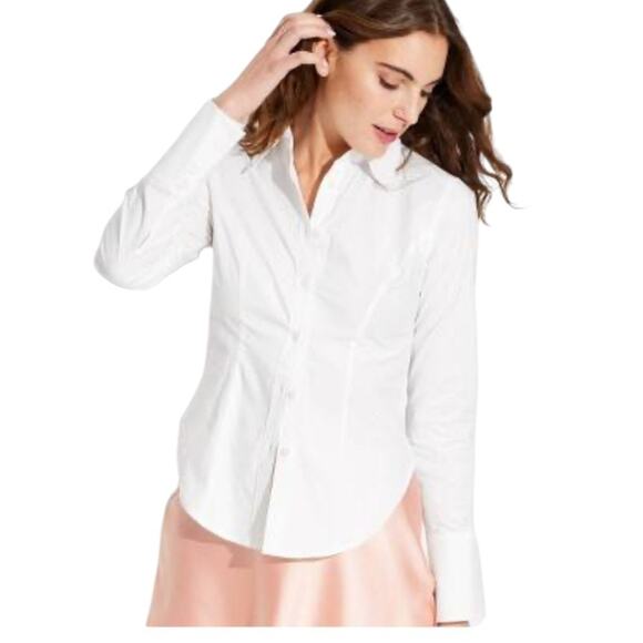 Wild Fable White Button Down Collar Long Sleeve Basics Curved Hem Dress Shirt-XS - Picture 1 of 5